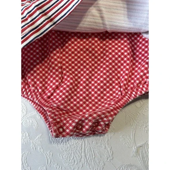 Disney Winnie the Pooh Vintage Baby Romper Red White Striped Gingham 0-3M